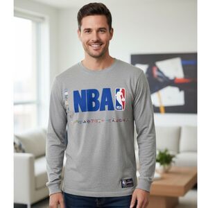 NBA Logo Long Sleeve Tee Gray Men’s L UNK Licensed Streetwear